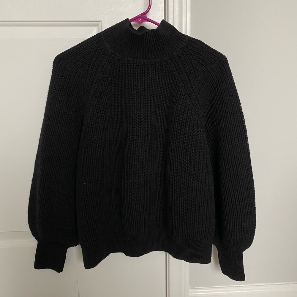 Gap Black Cotton Mock Neck Balloon Sleeve Oversized Chunky Sweater M